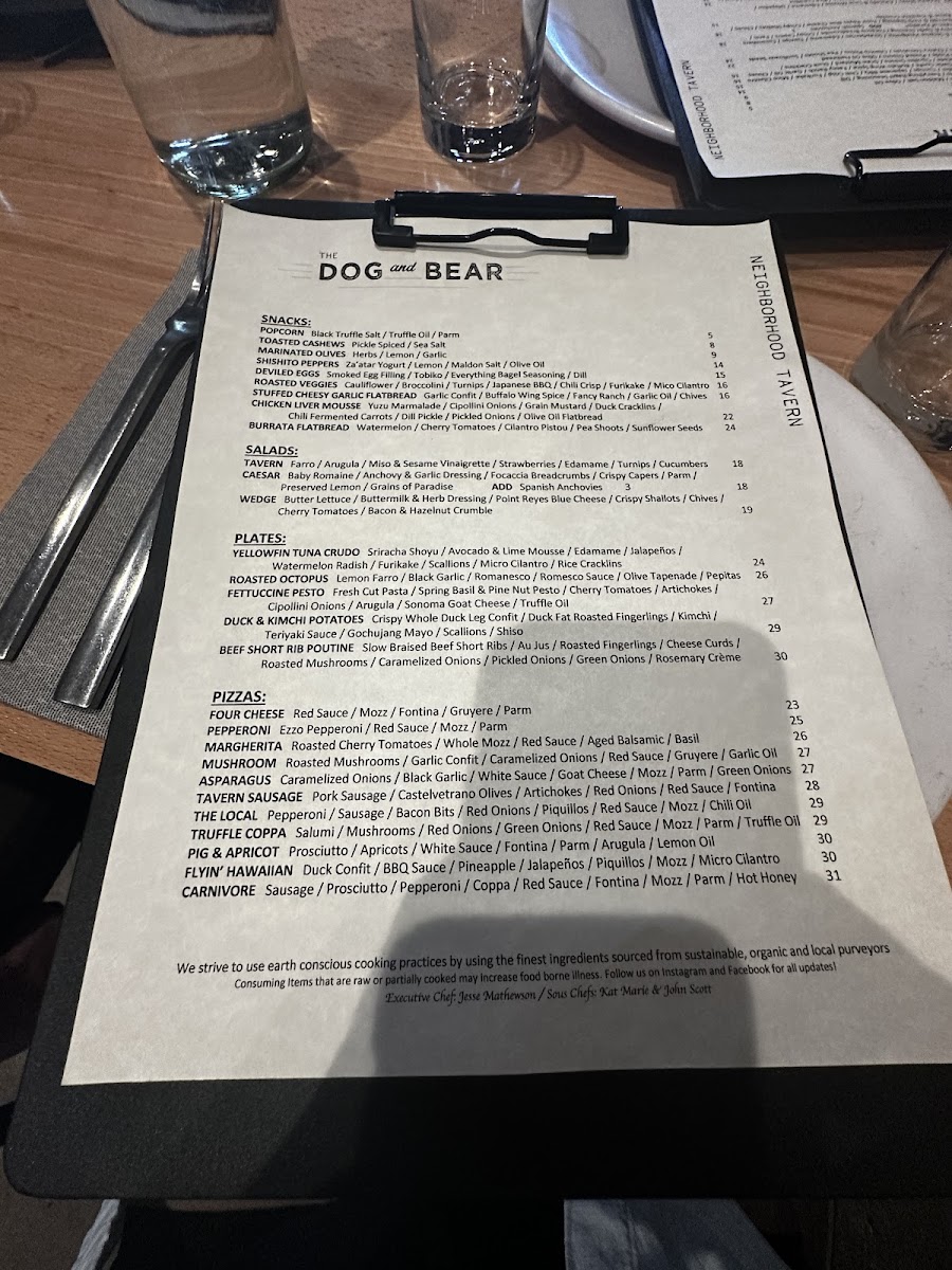 Menu The Dog & Bear Tavern-1